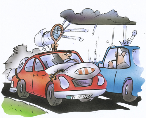 Cartoon: hail protection for cars (medium) by HSB-Cartoon tagged hail,rain,rainshower,weather,storm,car,street,vehicle,tennis,driver,cushion,auto,kissen,strasse,wetter,hagel,sturm,unwetter,regen,hsb,cartoon,airbrush,wetter,regen,verkehr