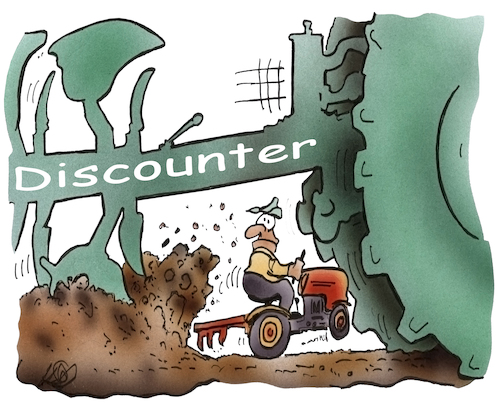 Cartoon: Landwirtschaft im Wandel (medium) by HSB-Cartoon tagged landwirtschaft,bauern,bauernhof,kleinbauer,nebenerwerbslandwirt,landwirtschaftswandel,discounter,getreideanbau,nahrungsmittelerzeugung,weizen,hafer,roggen,maisanbau,feldbestellung,acker,ackerbau,karrikatur,pflug,pflugschare,trecker,landwirtschaft,bauern,bauernhof,kleinbauer,nebenerwerbslandwirt,landwirtschaftswandel,discounter,getreideanbau,nahrungsmittelerzeugung,weizen,hafer,roggen,maisanbau,feldbestellung,acker,ackerbau,karrikatur,pflug,pflugschare,trecker