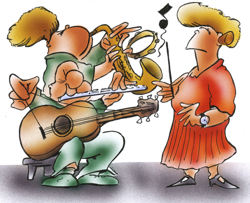 Cartoon: learning an instrument (medium) by HSB-Cartoon tagged music,guitar,rockmusic,classicmusik,musicteacher,saxophone,flute,conductor,tambourinesymphony,music,guitar,rockmusic,classicmusik,musicteacher,saxophone,flute,conductor,tambourinesymphony