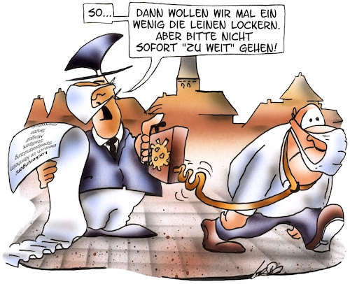 Cartoon: Lockerung (medium) by HSB-Cartoon tagged ausgangssperre,ausgangsverbot,vorsichtsmaßnahme,lock,down,massenquarantäne,quarantäne,pandemie,epidemie,lockerung,bewegungsfreiheit,grundrechte,leinenzwang,bürgerrechte,hundehalter,politik,verordnung,gesetz,ordnungsamt,cartoon,cartoonzeichner,hsbc,ausgangssperre,ausgangsverbot,vorsichtsmaßnahme,lock,down,massenquarantäne,quarantäne,pandemie,epidemie,lockerung,bewegungsfreiheit,grundrechte,leinenzwang,bürgerrechte,hundehalter,politik,verordnung,gesetz,ordnungsamt,cartoon,cartoonzeichner,hsbc