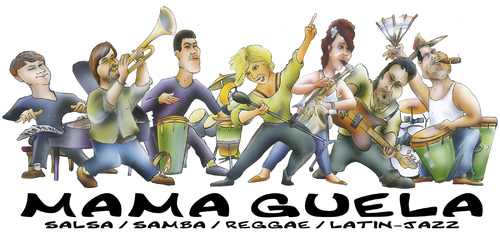 Cartoon: mamaguela (medium) by HSB-Cartoon tagged band,music,reggea,salsa,drum,drums,guitar,samba,latinjazz,jazz,group,musicgroup,mamaguela,airbrush