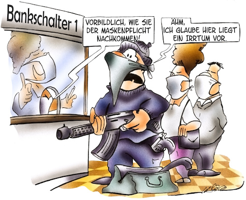 Cartoon: Maskenpflicht (medium) by HSB-Cartoon tagged maskenpflicht,schutzmaske,mundschutzmaske,coronavirus,covid19,bankräuber,banküberfall,gauner,verbrecher,bankschalter,kassiererin,bankangestellte,schußwaffe,bedrohung,überfall,cartoon,cartoonzeichner,maskenpflicht,schutzmaske,mundschutzmaske,coronavirus,covid19,bankräuber,banküberfall,gauner,verbrecher,bankschalter,kassiererin,bankangestellte,schußwaffe,bedrohung,überfall,cartoon,cartoonzeichner