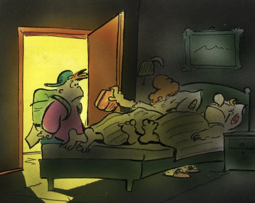 Cartoon: Morgens halb zehn in Deutschland (medium) by HSB-Cartoon tagged schule,erziehung,eltern,werbung,,schule,erziehung,eltern,werbung,knoppers,verspätung,schlafen,verschlafen,pausenbrot,frühstück,morgen,aufstehen