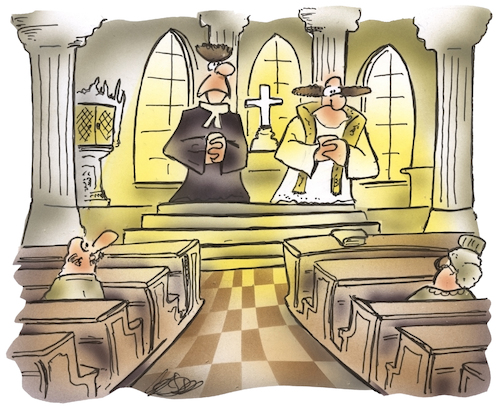 Cartoon: Ökomenischer Gottesdienst (medium) by HSB-Cartoon tagged kirche,kirchenaustritt,ökomenisch,ökumene,messe,gottesdienst,evangelisch,katholisch,kirchenaustrittswelle,altar,pastor,pfarrer,diakon,klerus,predigt,heilig,predigen,kirchenbesucher,sonntagsmesse,kirchenflucht,priester,missbrauch,opfer,täter,vatikan,kirche,kirchenaustritt,ökomenisch,ökumene,messe,gottesdienst,evangelisch,katholisch,kirchenaustrittswelle,altar,pastor,pfarrer,diakon,klerus,predigt,heilig,predigen,kirchenbesucher,sonntagsmesse,kirchenflucht,priester,missbrauch,opfer,täter,vatikan