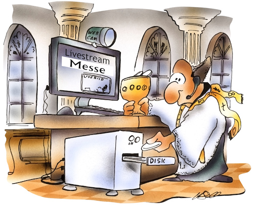 Cartoon: Ostermesse (medium) by HSB-Cartoon tagged ostermesse,ostern,osterasndacht,kirche,katholisch,evangelisch,livestream,videoübertragung,altar,messe,messdienst,gottesdienst,gotteshaus,messeübertragung,laptop,kommunion,wandlung,heilige,vikar,bischof,kirchenamt,messdiener,gebet,beten,covid19,corona,pandemie,seuche,viren,virus,videokonferenz,internet,computercartoon,cartoonzeichner,ostermesse,ostern,osterasndacht,kirche,katholisch,evangelisch,livestream,videoübertragung,altar,messe,messdienst,gottesdienst,gotteshaus,messeübertragung,laptop,kommunion,wandlung,heilige,vikar,bischof,kirchenamt,messdiener,gebet,beten,covid19,corona,pandemie,seuche,viren,virus,videokonferenz,internet,computercartoon,cartoonzeichner