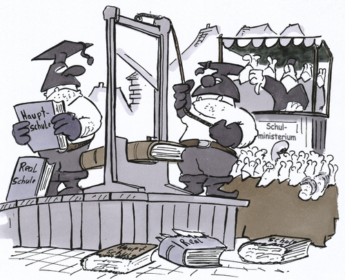 Cartoon: Schulrevolution (medium) by HSB-Cartoon tagged schule,school,revolution,hinrichtung,realschule,hauptschule,schulministerium,henker,hauptschule,realschule,schulministerium
