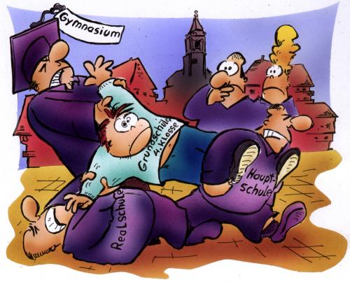 Cartoon: Schulwahl (medium) by HSB-Cartoon tagged schule,lehrer,demografischer,wandel,,schule,lehrer,demografischer wandel,grundschule,gymnasium,hauptschule,realschule,reissen,streit,mangel,schüler,bildung