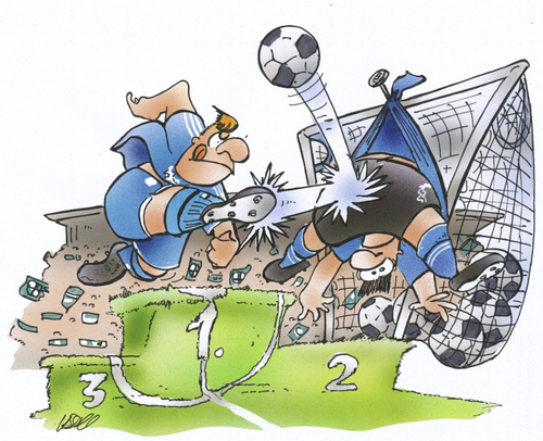 Cartoon: Spitzenspiel (medium) by HSB-Cartoon tagged fussball,ball,sport,spiel,liga,regionalliga,fussballspieler,tor,goal,spitzenspiel,meister,cartoon,karikatur,sportkarikatur,airbrush,ballsport,spiel,liga,fussball,fußball