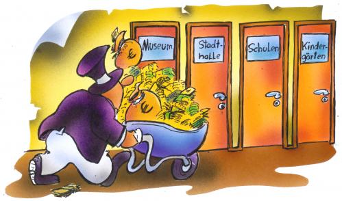 Cartoon: Steuergelder (medium) by HSB-Cartoon tagged steuer,steuergeld,politik,museum,schule,krankenhäuser,kindergärten,öffentliche,hand,lokalpolitik,money,tax
