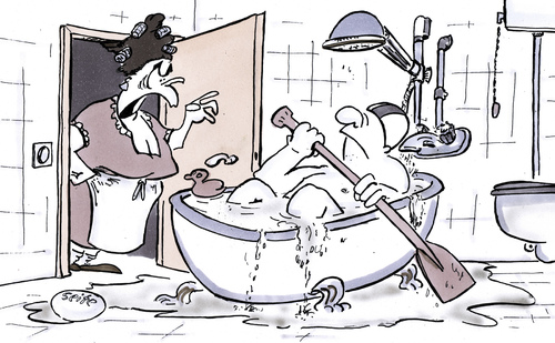 Cartoon: Trockenübung (medium) by HSB-Cartoon tagged wanne,badewanne,bad,ruder,ruderboot,frau,mann,cartoon,karikatur
