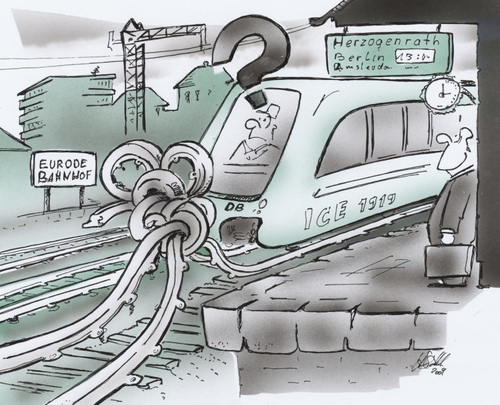 Cartoon: Verkehrsknotenpunkt (medium) by HSB-Cartoon tagged db,eisenbahn,verkehr,verkehrsknoten,bahnhof
