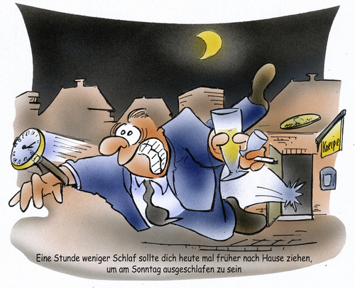 Cartoon: Zeitumstellung (medium) by HSB-Cartoon tagged zeit,time,zeitumstellung,sommer,sommerzeit,winter,winterzeuit,uhr,armbanduhr,kneipe,lokal,bier,nacht,nachtzeit,airbrush,zeitumstellung,sommerzeit,winter,winterzeuit,uhr