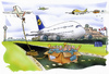 Cartoon: A380 (small) by HSB-Cartoon tagged airoplane,plane,fly,airport,a380,cartoon,caricature,passenger,airbrush,airbrushcartoon