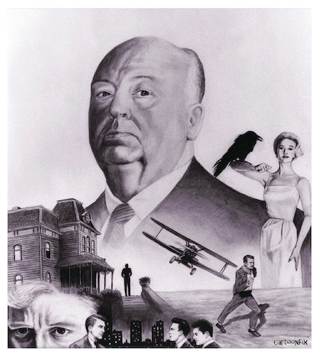 Cartoon: Alfred Hitchcock Movies (medium) by Cartoonfix tagged illustration,pencil,drawing,alfred,hitchkock,movies