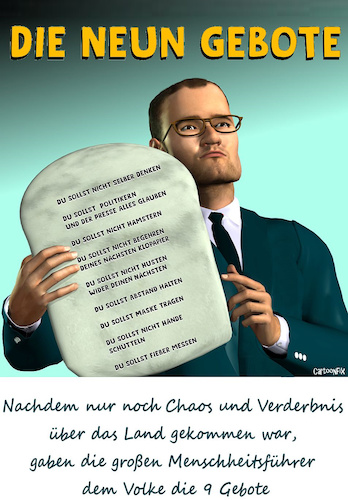 Cartoon: Die Neun Gebote (medium) by Cartoonfix tagged corona,spahn,merkel,regierung,politik,robert,koch,institut