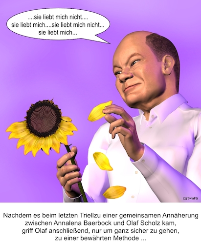 Cartoon: Olaf in love (medium) by Cartoonfix tagged olaf,scholz,annalena,baerbock,letztes,triell,vor,der,wahl,2021