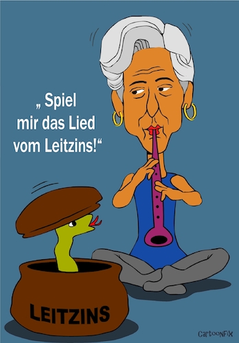 Cartoon: Spiel mir das Lied vom Leitzins (medium) by Cartoonfix tagged leitzins,erhöhung,ezb,präsidentin,christine,lagarde