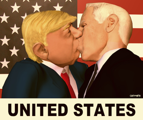 Cartoon: UNITED STATES (medium) by Cartoonfix tagged usa,wahlen,2020,trump,vs,biden,kiss,of,erich,honecker,and,leonid,brezhnev