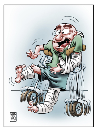 Cartoon: Descalabro (medium) by Wadalupe tagged hospital,muletas,recuperacion,auxilios,urgencias