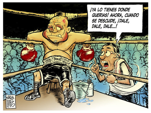 Cartoon: optimismo (medium) by Wadalupe tagged boxeo,ring,deporte,asalto,ko,optimismo,manager