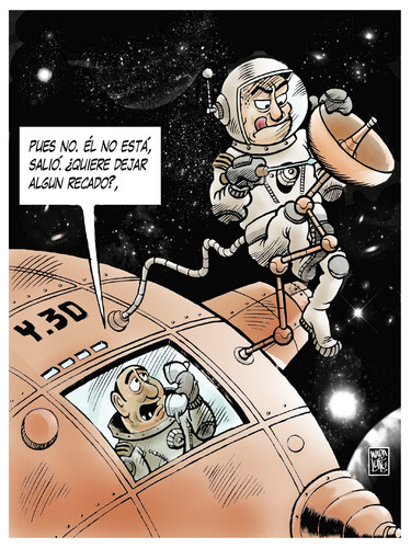 Cartoon: recado espacial (medium) by Wadalupe tagged nave,espacio,estrellas,galaxias,viajes,recado,ocupado,planeta,orbita,telefono,comunicacion