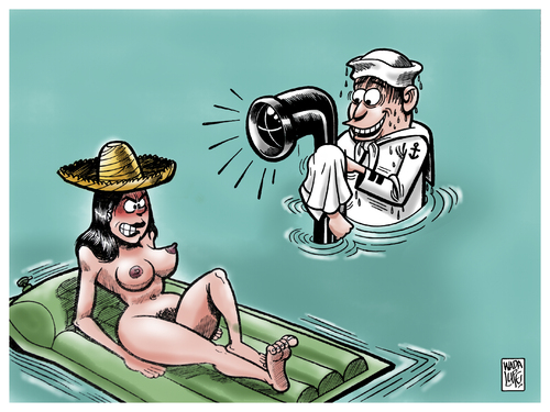 Cartoon: up periscope! (medium) by Wadalupe tagged submarine,enemy,girl,sun,periscope,spice,sea,sailor