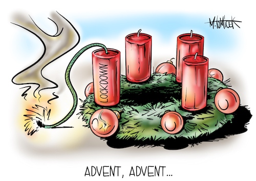 Cartoon: Advent Advent (medium) by Mirco Tomicek tagged erster,advent,adventszeit,adventskranz,kerze,weihnachten,weihnachtszeit,weihnachtsfest,corona,inzidenz,inzidenzwert,pandemie,impfen,kontakt,kontaktbeschränkungen,lockdown,beschränkungen,jens,spahn,rki,cartoon,karikatur,pressekarikatur,mirco,tomicek,erster,advent,adventszeit,adventskranz,kerze,weihnachten,weihnachtszeit,weihnachtsfest,corona,inzidenz,inzidenzwert,pandemie,impfen,kontakt,kontaktbeschränkungen,lockdown,beschränkungen,jens,spahn,rki,cartoon,karikatur,pressekarikatur,mirco,tomicek