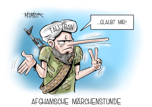 Cartoon: Afghanische Märchenstunde (medium) by Mirco Tomicek tagged afghanistan,taliban,verkünden,kriegsende,ende,machtübernahme,militär,bundeswehr,flucht,krieg,regierung,kabul,außenpolitik,luftbrücke,evakuierung,cartoon,karikatur,pressekarikatur,mirco,tomicek,afghanistan,taliban,verkünden,kriegsende,ende,machtübernahme,militär,bundeswehr,flucht,krieg,regierung,kabul,außenpolitik,luftbrücke,evakuierung,cartoon,karikatur,pressekarikatur,mirco,tomicek