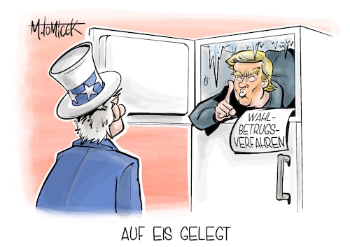 Cartoon: Auf Eis gelegt (medium) by Mirco Tomicek tagged gericht,verfahren,wahlbetrug,wahlbetrugsverfahren,donald,trump,usa,amerika,uncle,sam,betrug,ex,präsident,karikatur,pressekarikatur,cartoon,mirco,tomicek,gericht,verfahren,wahlbetrug,wahlbetrugsverfahren,donald,trump,usa,amerika,uncle,sam,betrug,ex,präsident,karikatur,pressekarikatur,cartoon,mirco,tomicek