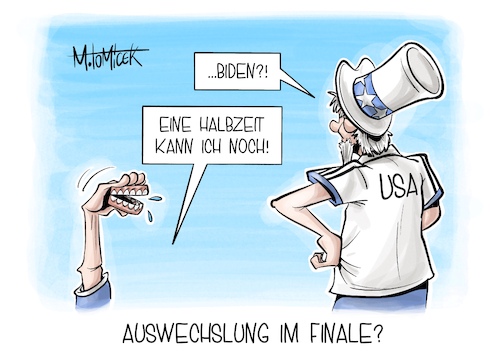 Cartoon: Auswechslung im Finale? (medium) by Mirco Tomicek tagged joe,biden,donald,trump,tv,duell,usa,us,präsident,amerika,präsidentschaftswahl,wahl,wahlen,präsidentschaft,finale,fußball,em,uncle,sam,cartoon,karikatur,pressekarikatur,mirco,tomicek,joe,biden,donald,trump,tv,duell,usa,us,präsident,amerika,präsidentschaftswahl,wahl,wahlen,präsidentschaft,finale,fußball,em,uncle,sam,cartoon,karikatur,pressekarikatur,mirco,tomicek