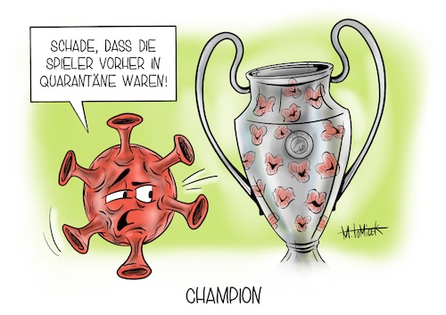 Cartoon: Champion (medium) by Mirco Tomicek tagged champions,league,champion,fc,bayern,münchen,fcb,paris,st,germain,fußball,football,triple,corona,covid19,virus,infiziert,quarantäne,abstand,abstandsregeln,masken,maskenpflicht,sport,karikatur,cartoon,mirco,tomicek,champions,league,champion,fc,bayern,münchen,fcb,paris,st,germain,fußball,football,triple,corona,covid19,virus,infiziert,quarantäne,abstand,abstandsregeln,masken,maskenpflicht,sport,karikatur,cartoon,mirco,tomicek