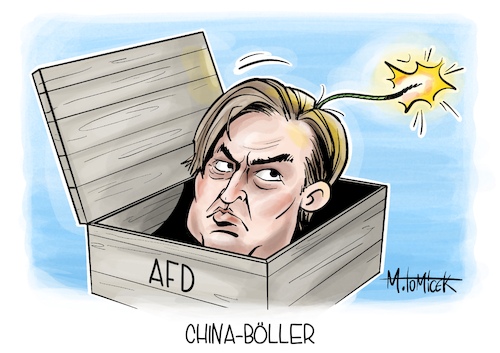 Cartoon: China-Böller (medium) by Mirco Tomicek tagged maximilian,krah,spitzenkandidat,kandidat,afd,alternative,für,deutschland,china,spionage,spion,mitarbeiter,chinaspion,karikatur,pressekarikatur,cartoon,mirco,tomicek,maximilian,krah,spitzenkandidat,kandidat,afd,alternative,für,deutschland,china,spionage,spion,mitarbeiter,chinaspion,karikatur,pressekarikatur,cartoon,mirco,tomicek