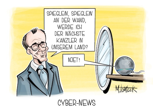 Cartoon: Cyber-News (medium) by Mirco Tomicek tagged spd,hacker,hackerangriff,cyber,cyberangriff,cyberattacke,russland,russisch,gehackt,cdu,bundesparteitag,parteitag,friedrich,merz,umfragewerte,umfrage,werte,alexa,karikatur,pressekarikatur,cartoon,mirco,tomicek,spd,hacker,hackerangriff,cyber,cyberangriff,cyberattacke,russland,russisch,gehackt,cdu,bundesparteitag,parteitag,friedrich,merz,umfragewerte,umfrage,werte,alexa,karikatur,pressekarikatur,cartoon,mirco,tomicek