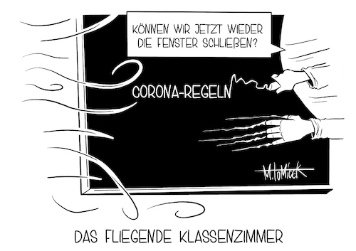 Cartoon: Das fliegende Klassenzimmer (medium) by Mirco Tomicek tagged schule,schulen,lüften,luft,fenster,auf,querlüften,offen,umwelt,umweltbundesamt,kultusminister,kultusministerkonferenz,corona,coronavirus,pandemie,virus,viren,infektion,ansteckungsgefahr,aerosole,verteilen,wind,mundschutz,atemmaske,vorkehrung,regeln,coronaregeln,maßnahmen,maßnahme,cartoon,karikatur,pressekarikatur,mirco,tomicek,schule,schulen,lüften,luft,fenster,auf,querlüften,offen,umwelt,umweltbundesamt,kultusminister,kultusministerkonferenz,corona,coronavirus,pandemie,virus,viren,infektion,ansteckungsgefahr,aerosole,verteilen,wind,mundschutz,atemmaske,vorkehrung,regeln,coronaregeln,maßnahmen,maßnahme,cartoon,karikatur,pressekarikatur,mirco,tomicek