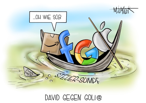 Cartoon: David gegen Goli-at (medium) by Mirco Tomicek tagged g20,finanzminister,olaf,scholz,20,venedig,treffen,wirtschaftsmächte,unternehmen,finanzen,finanz,unternehmenssteuerreform,reform,steuern,steuer,steuerreform,großkonzern,konzerne,amazon,facebook,google,apple,steueroase,steuersumpf,sumpf,gesetz,cartoon,karikatur,pressekarikatur,mirco,tomicek,g20,finanzminister,olaf,scholz,20,venedig,treffen,wirtschaftsmächte,unternehmen,finanzen,finanz,unternehmenssteuerreform,reform,steuern,steuer,steuerreform,großkonzern,konzerne,amazon,facebook,google,apple,steueroase,steuersumpf,sumpf,gesetz,cartoon,karikatur,pressekarikatur,mirco,tomicek