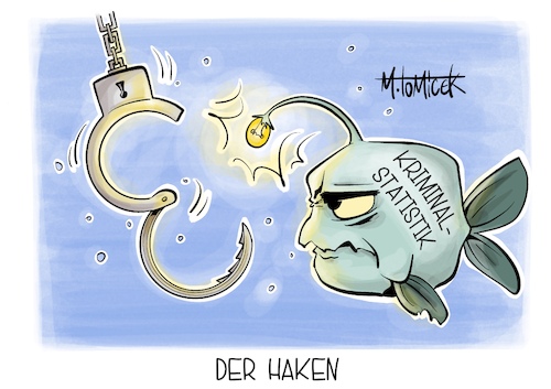 Cartoon: Der Haken (medium) by Mirco Tomicek tagged kriminalstatistik,kriminalität,leichter,rückgang,polizei,gewalt,straftaten,polizeilich,karikatur,cartoon,pressekarikatur,mirco,tomicek,kriminalstatistik,kriminalität,leichter,rückgang,polizei,gewalt,straftaten,polizeilich,karikatur,cartoon,pressekarikatur,mirco,tomicek