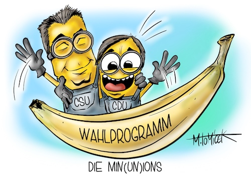 Cartoon: Die Min-Unions (medium) by Mirco Tomicek tagged cdu,csu,chefs,armin,laschet,markus,söder,union,wahlprogramm,bundestagswahl,wahl,wahlen,programm,einigkeit,schweigende,mitte,neue,steuern,entwurf,machtkampf,kanzlerkandidat,mütterrente,generationenrente,die,minions,pixar,3d,animation,cartoon,karikatur,pressekarikatur,mirco,tomicek,cdu,csu,chefs,armin,laschet,markus,söder,union,wahlprogramm,bundestagswahl,wahl,wahlen,programm,einigkeit,schweigende,mitte,neue,steuern,entwurf,machtkampf,kanzlerkandidat,mütterrente,generationenrente,die,minions,pixar,3d,animation,cartoon,karikatur,pressekarikatur,mirco,tomicek