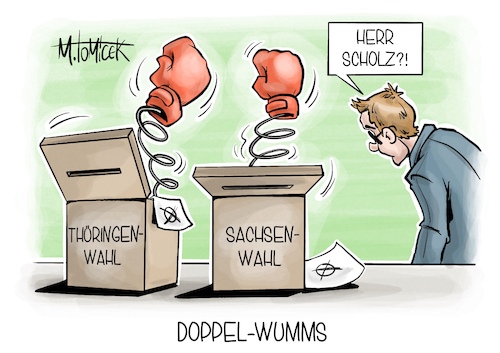 Cartoon: Doppel-Wumms (medium) by Mirco Tomicek tagged landtagswahlen,landtagswahl,wahlen,wahl,wähler,wahlzettel,cdu,ampel,afd,bsw,olaf,scholz,regierung,koalition,wumms,schlag,stimmen,ausgezählt,wählerstimmen,hochrechnung,hochrechnungen,cartoon,karikatur,pressekarikatur,mirco,tomicek,landtagswahlen,landtagswahl,wahlen,wahl,wähler,wahlzettel,cdu,ampel,afd,bsw,olaf,scholz,regierung,koalition,wumms,schlag,stimmen,ausgezählt,wählerstimmen,hochrechnung,hochrechnungen,cartoon,karikatur,pressekarikatur,mirco,tomicek