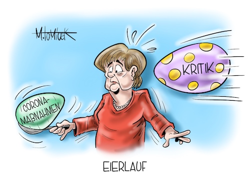 Cartoon: Eierlauf (medium) by Mirco Tomicek tagged angela,merkel,osterruhe,ruhe,ostern,osterferien,osterurlaub,osterfeiertage,feiertage,ostereier,ostertage,gründonnerstag,ministerpräsidenten,komando,zurück,schalte,videoschalte,konferenz,coronakonferenz,corona,maßnahmen,coronamaßnahmen,covid19,coronagipfel,gipfel,kritik,wirtschaft,unternehmen,lockdown,shutdown,fehler,verzeihung,kanzlerin,eierlauf,cartoon,karikatur,pressekarikatur,mirco,tomicek,angela,merkel,osterruhe,ruhe,ostern,osterferien,osterurlaub,osterfeiertage,feiertage,ostereier,ostertage,gründonnerstag,ministerpräsidenten,komando,zurück,schalte,videoschalte,konferenz,coronakonferenz,corona,maßnahmen,coronamaßnahmen,covid19,coronagipfel,gipfel,kritik,wirtschaft,unternehmen,lockdown,shutdown,fehler,verzeihung,kanzlerin,eierlauf,cartoon,karikatur,pressekarikatur,mirco,tomicek