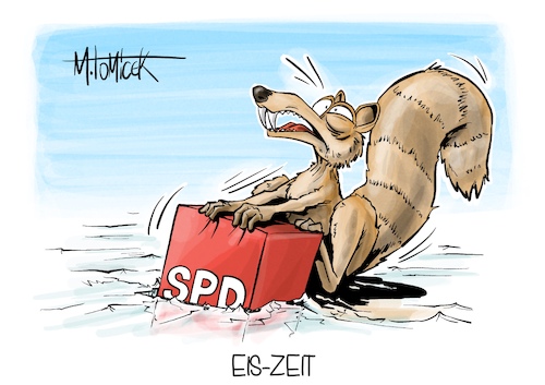 Cartoon: Eis-Zeit (medium) by Mirco Tomicek tagged spd,parteitag,partei,kurs,wahl,wähler,umfrage,umfragewerte,werte,olaf,scholz,esken,klingbeil,vorsitz,berlin,eis,glatteis,schnee,ice,age,scrat,karikatur,cartoon,pressekarikatur,mirco,tomicek,spd,parteitag,partei,kurs,wahl,wähler,umfrage,umfragewerte,werte,olaf,scholz,esken,klingbeil,vorsitz,berlin,eis,glatteis,schnee,ice,age,scrat,karikatur,cartoon,pressekarikatur,mirco,tomicek