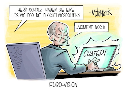 Cartoon: Euro-Vision (medium) by Mirco Tomicek tagged flüchtlingsgipfel,flüchtlinge,gipfel,flucht,migration,hilfsgelder,geld,finanzierung,finanzen,bund,länder,olaf,scholz,ki,chatgpt,ai,cartoon,karikatur,pressekarikatur,mirco,tomicek,flüchtlingsgipfel,flüchtlinge,gipfel,flucht,migration,hilfsgelder,geld,finanzierung,finanzen,bund,länder,olaf,scholz,ki,chatgpt,ai,cartoon,karikatur,pressekarikatur,mirco,tomicek