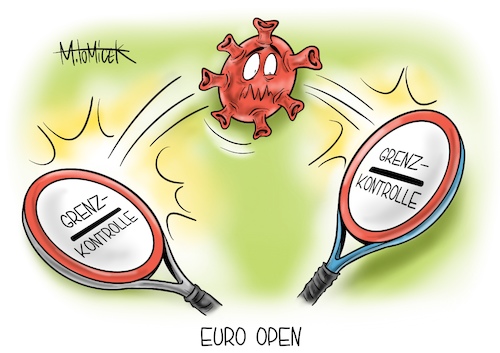 Cartoon: Euro Open (medium) by Mirco Tomicek tagged deutschland,grenze,grenzen,dicht,schließen,kontrolle,kontrolliert,mutation,mutiert,mutanten,österreich,tschechien,grenzkontrolle,viren,virus,pandemie,lockdown,shutdown,australien,open,tennis,corona,covid19,coronamutation,cartoon,karikatur,pressekarikatur,mirco,tomicek,deutschland,grenze,grenzen,dicht,schließen,kontrolle,kontrolliert,mutation,mutiert,mutanten,österreich,tschechien,grenzkontrolle,viren,virus,pandemie,lockdown,shutdown,australien,open,tennis,corona,covid19,coronamutation,cartoon,karikatur,pressekarikatur,mirco,tomicek