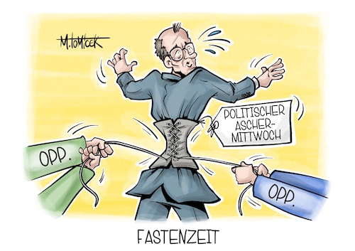 Cartoon: Fastenzeit (medium) by Mirco Tomicek tagged politischer,aschermittwoch,fastenzeit,fasten,politik,opposition,regierung,koalition,cdu,csu,spd,kanzler,friedrich,merz,karikatur,pressekarikatur,cartoon,mirco,tomicek,politischer,aschermittwoch,fastenzeit,fasten,politik,opposition,regierung,koalition,cdu,csu,spd,kanzler,friedrich,merz,karikatur,pressekarikatur,cartoon,mirco,tomicek