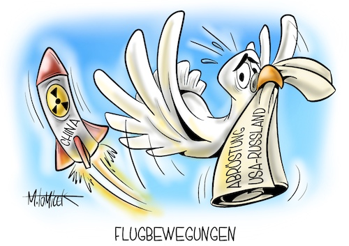 Cartoon: Flugbewegungen (medium) by Mirco Tomicek tagged usa,amerika,russland,china,abrüstung,aufrüstung,atomraketen,atomrakete,raketen,atom,abrüstungsgespräche,abrüstungsgespräch,genf,silos,erweitert,friedenstaube,frieden,waffen,cartoon,karikatur,pressekarikatur,mirco,tomicek,usa,amerika,russland,china,abrüstung,aufrüstung,atomraketen,atomrakete,raketen,atom,abrüstungsgespräche,abrüstungsgespräch,genf,silos,erweitert,friedenstaube,frieden,waffen,cartoon,karikatur,pressekarikatur,mirco,tomicek