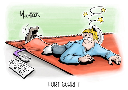 Cartoon: Fort-Schritt (medium) by Mirco Tomicek tagged digitalgipfel,digital,gipfel,ampel,bundesregierung,regierung,digitalisierung,ki,künstliche,intelligenz,ai,comuputer,büro,amt,internet,smart,michel,karikatur,pressekarikatur,cartoon,mirco,tomicek,digitalgipfel,digital,gipfel,ampel,bundesregierung,regierung,digitalisierung,ki,künstliche,intelligenz,ai,comuputer,büro,amt,internet,smart,michel,karikatur,pressekarikatur,cartoon,mirco,tomicek