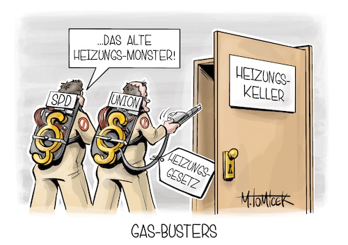 Cartoon: Gas-Busters (medium) by Mirco Tomicek tagged koalition,spd,union,merz,eckpunkte,heizungsgesetz,heizen,heizung,öl,gas,klima,gebäude,energien,ghostbusters,karikatur,pressekarikatur,cartoon,mirco,tomicek,koalition,spd,union,merz,eckpunkte,heizungsgesetz,heizen,heizung,öl,gas,klima,gebäude,energien,ghostbusters,karikatur,pressekarikatur,cartoon,mirco,tomicek