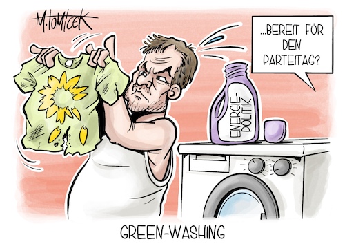 Cartoon: Green-Washing (medium) by Mirco Tomicek tagged grüne,grünen,parteitag,grünerparteitag,partei,tag,robert,habeck,energie,energiekrise,energien,gas,gaskrise,atom,atomenergie,atommüll,ampel,ampelkoalition,koalition,politik,cartoon,karikatur,pressekarikatur,mirco,tomicek,grüne,grünen,parteitag,grünerparteitag,partei,tag,robert,habeck,energie,energiekrise,energien,gas,gaskrise,atom,atomenergie,atommüll,ampel,ampelkoalition,koalition,politik,cartoon,karikatur,pressekarikatur,mirco,tomicek