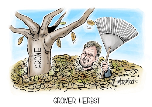 Cartoon: Grüner Herbst (medium) by Mirco Tomicek tagged grüne,jugend,grünen,austritt,austritte,ausgetretten,partei,habeck,bayern,mitglieder,herbst,blätter,laub,karikatur,pressekarikatur,cartoon,mirco,tomicek,grüne,jugend,grünen,austritt,austritte,ausgetretten,partei,habeck,bayern,mitglieder,herbst,blätter,laub,karikatur,pressekarikatur,cartoon,mirco,tomicek