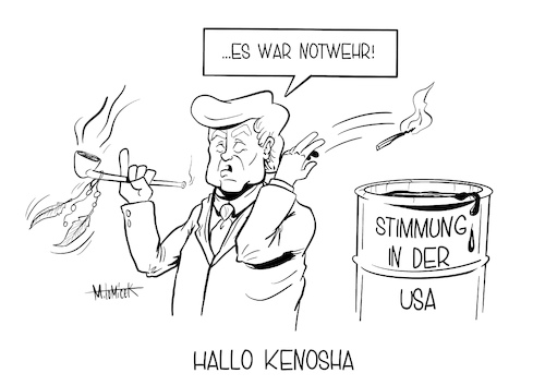 Cartoon: Hallo Kenosha (medium) by Mirco Tomicek tagged donald,trump,kenosha,todesschütze,wisconsin,besuchen,gouverneur,bürgermeister,gebeten,us,usa,amerika,präsident,president,protest,demonstration,kyle,demokraten,wahl,präsidentschaftswahl,wahlen,karikatur,cartoon,mirco,tomicek,donald,trump,kenosha,todesschütze,wisconsin,besuchen,gouverneur,bürgermeister,gebeten,us,usa,amerika,präsident,president,protest,demonstration,kyle,demokraten,wahl,präsidentschaftswahl,wahlen,karikatur,cartoon,mirco,tomicek