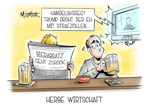 Cartoon: Herbe Wirtschaft (medium) by Mirco Tomicek tagged donald,trump,usa,amerika,wirtschaft,weltwirtschaft,strafzölle,strafzoll,eu,europa,handel,handelskrieg,bier,bierabsatz,absatz,karikatur,pressekarikatur,cartoon,mirco,tomicek,donald,trump,usa,amerika,wirtschaft,weltwirtschaft,strafzölle,strafzoll,eu,europa,handel,handelskrieg,bier,bierabsatz,absatz,karikatur,pressekarikatur,cartoon,mirco,tomicek